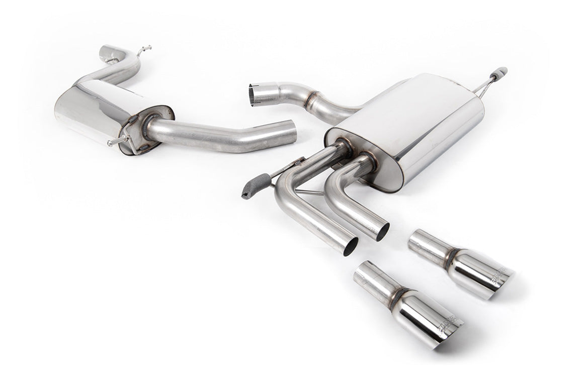 Milltek SSXAU637 — Audi A3 2.0T FSI - Resonated (Quieter) Cat-Back Exhaust System with GT-80 Polished Trims
